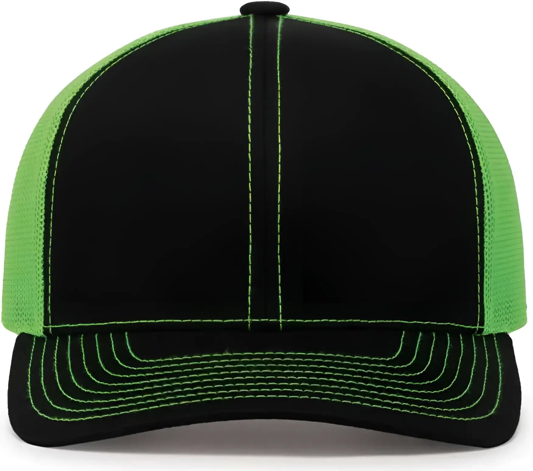 Pacific Headwear 104C Trucker Snapback Cap - Black Neon Green Black - Black Neon Green Black / XL