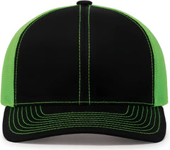 Pacific Headwear 104C Trucker Snapback Cap Black Neon Green Black Black Neon Green Black / XL