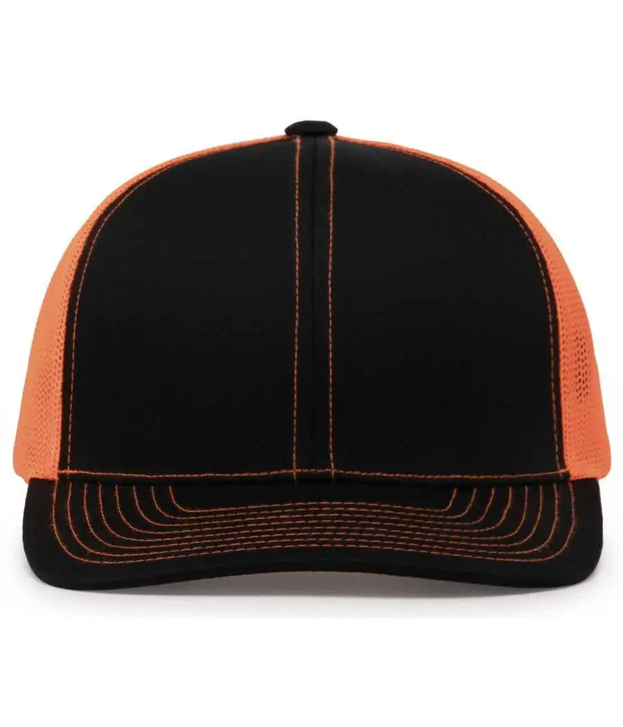 Pacific Headwear 104C Trucker Snapback Cap - Black Neon Orange Black - Black Neon Orange Black / XL