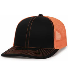 Pacific Headwear 104C Trucker Snapback Cap Black Neon Orange Black Black Neon Orange Black / XL