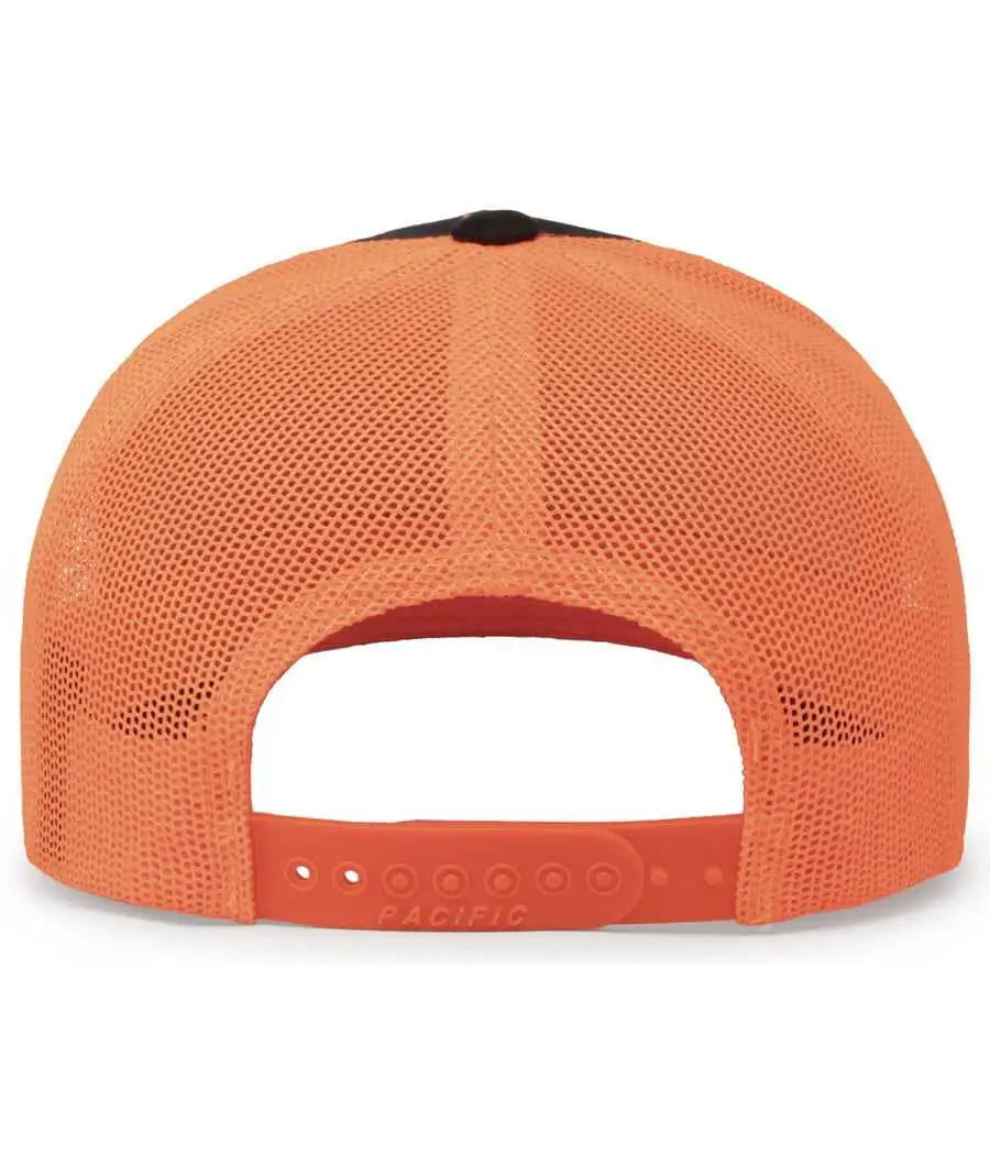 Pacific Headwear 104C Trucker Snapback Cap - Black Neon Orange Black - Black Neon Orange Black / XL