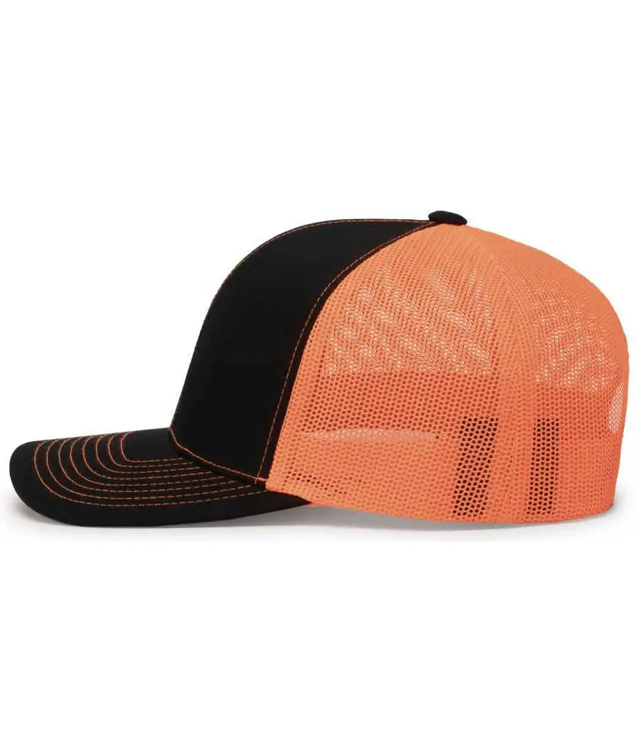 Pacific Headwear 104C Trucker Snapback Cap - Black Neon Orange Black - Black Neon Orange Black / XL