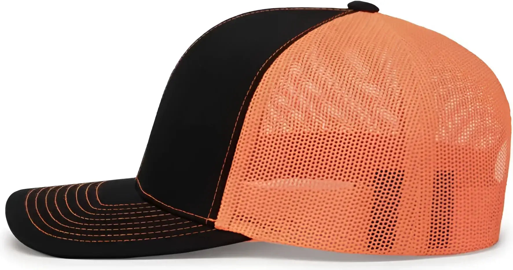 Pacific Headwear 104C Trucker Snapback Cap - Black Neon Orange