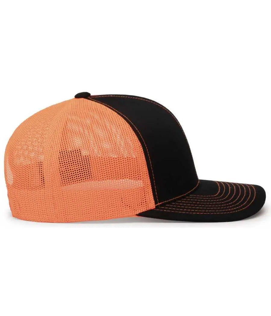 Pacific Headwear 104C Trucker Snapback Cap - Black Neon Orange Black - Black Neon Orange Black / XL