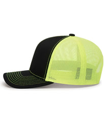 Pacific Headwear 104C Trucker Snapback Cap Black Neon Yellow Black Yellow / 7’’ 7 7/8’’