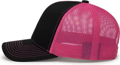 Pacific Headwear 104C Trucker Snapback Cap Black Pink Black Pink / 7’’ 7 7/8’’