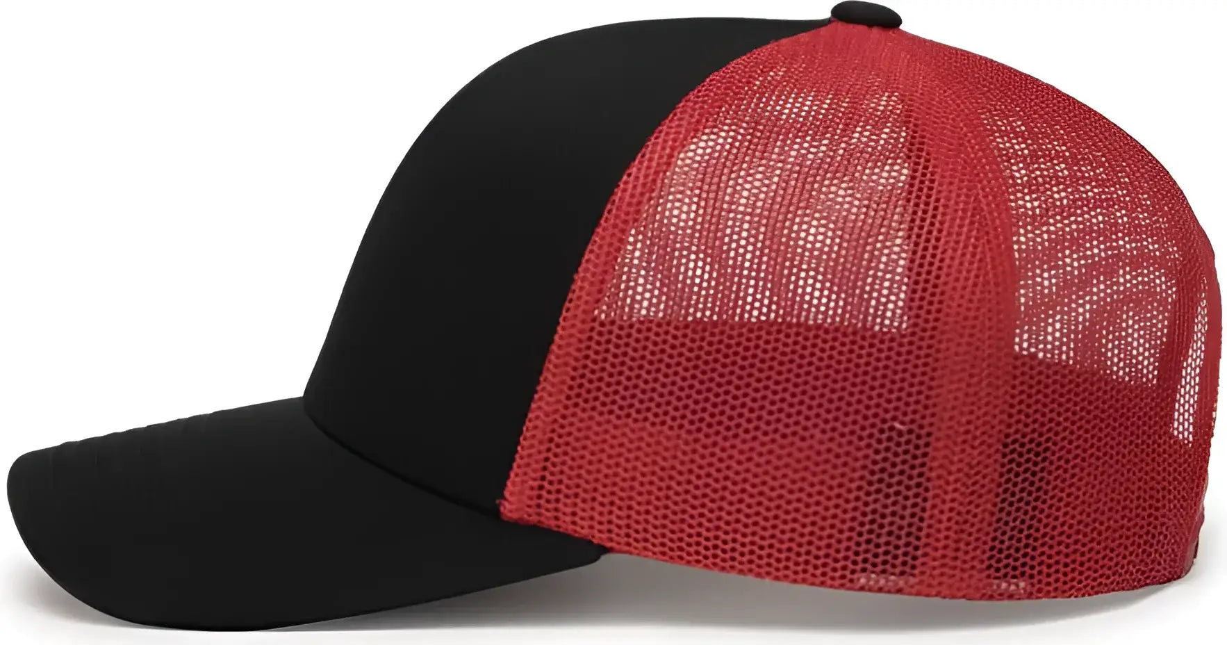 Pacific Headwear 104C Trucker Snapback Cap - Black Red Black - Black Red Black / 7’’ - 7 7/8’’