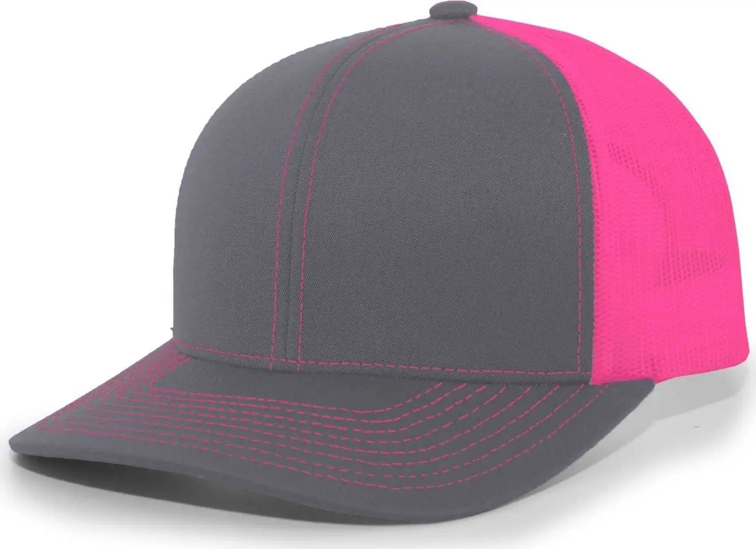 Pacific Headwear 104C Trucker Snapback Cap - Graphite Pink - Dark Gray Pink / 7’’ - 7 7/8’’