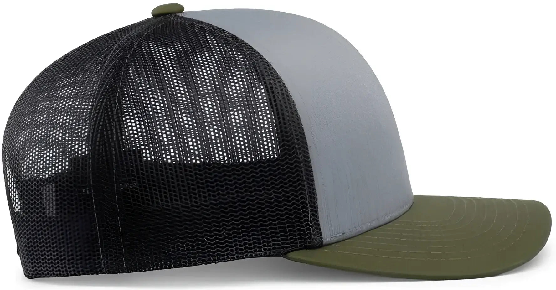 Pacific Headwear 104C Trucker Snapback Cap - Heather Grey Lt Charcoal Moss Green - Heather Grey Lt Charcoal Moss Green