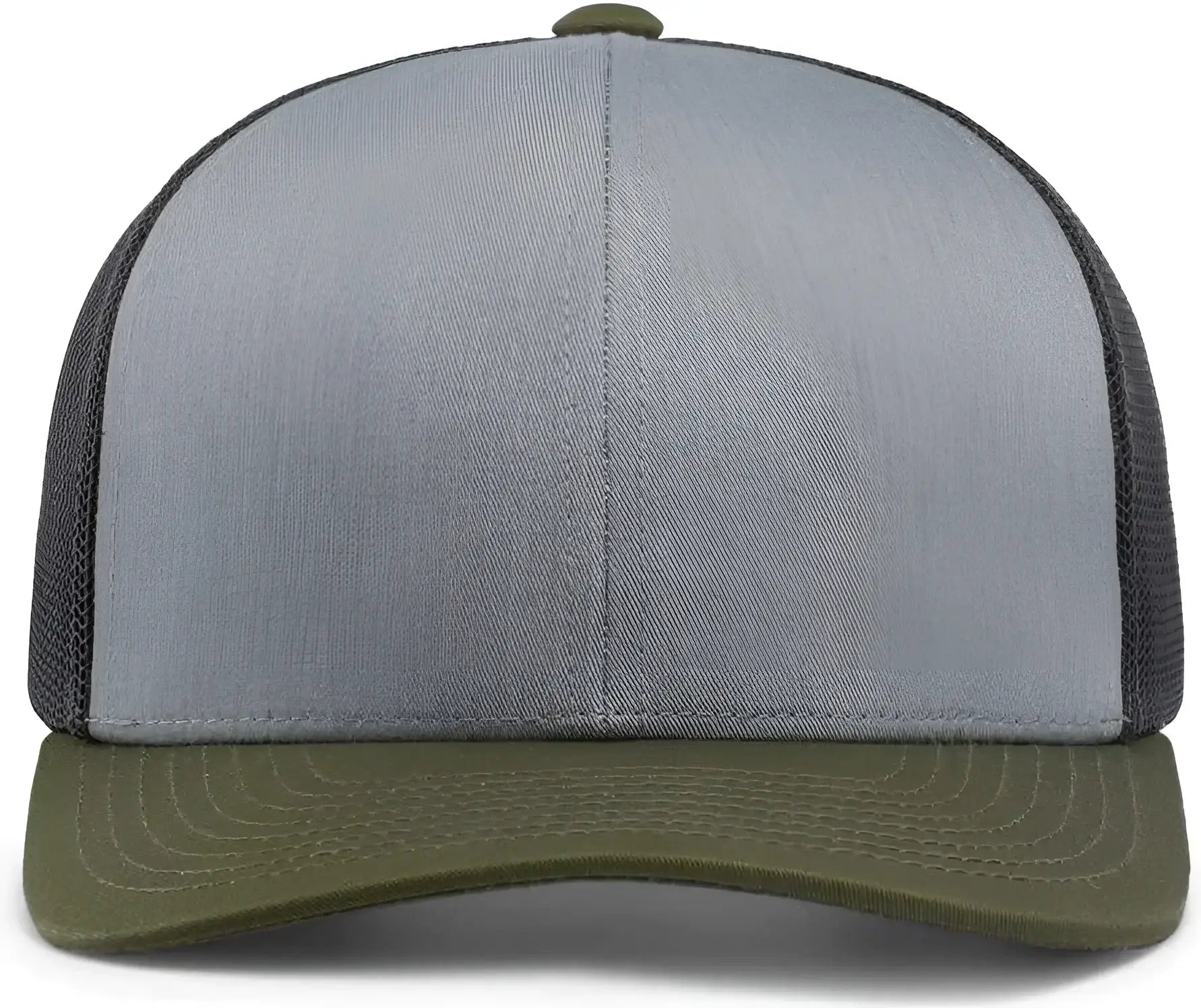 Pacific Headwear 104C Trucker Snapback Cap - Heather Grey Lt Charcoal Moss Green - Heather Grey Lt Charcoal Moss Green