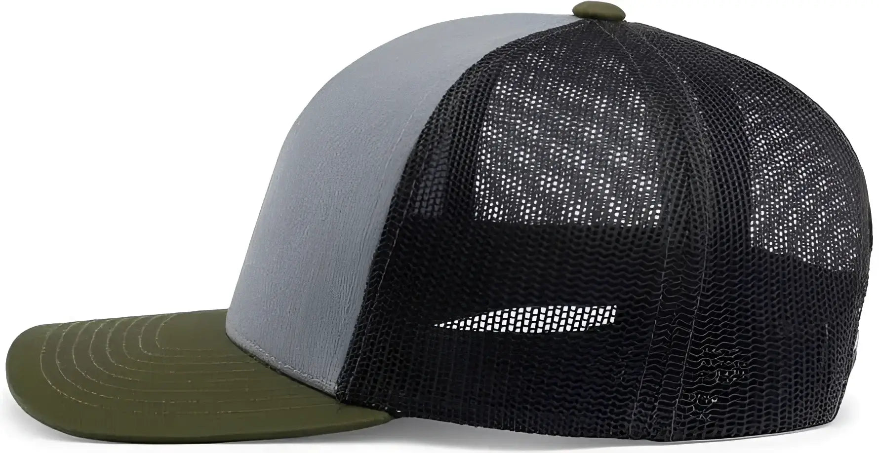 Pacific Headwear 104C Trucker Snapback Cap - Heather Grey Lt Charcoal Moss Green - Heather Grey Lt Charcoal Moss Green