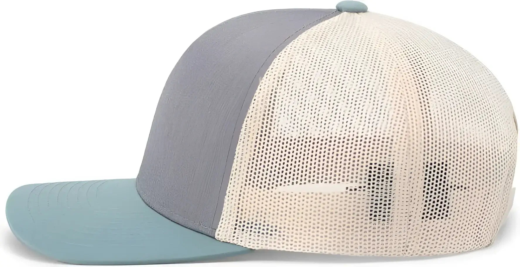 Pacific Headwear 104C Trucker Snapback Cap - Heather Grey Smoke Blue Beige - Gray Ivory / 7’’ - 7 7/8’’