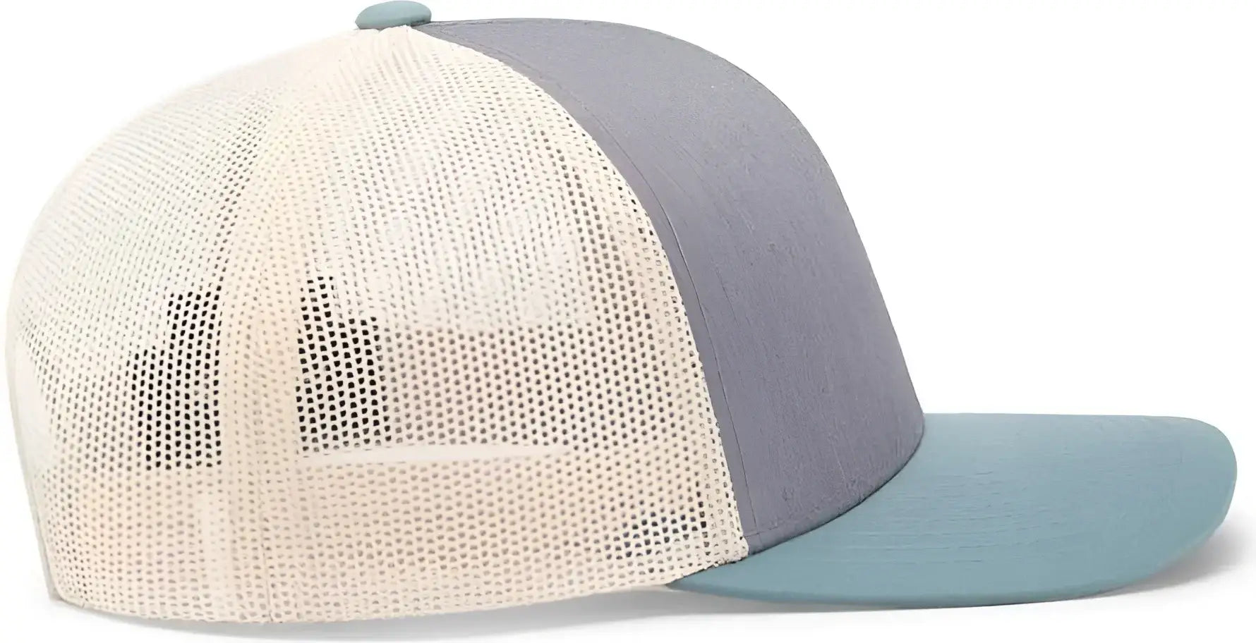 Pacific Headwear 104C Trucker Snapback Cap - Heather Grey Smoke Blue Beige - Gray Ivory / 7’’ - 7 7/8’’