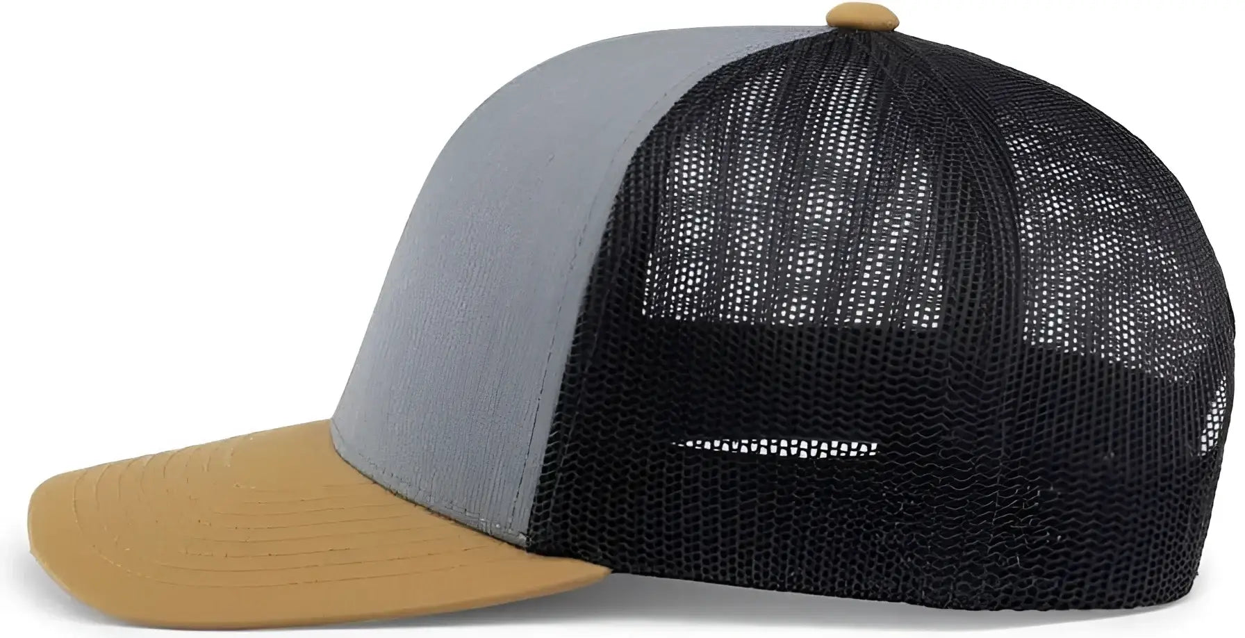 Pacific Headwear 104C Trucker Snapback Cap - HeatherGrey LtCharcoal AmberGo - Gray Dark Gray / 7’’ - 7 7/8’’