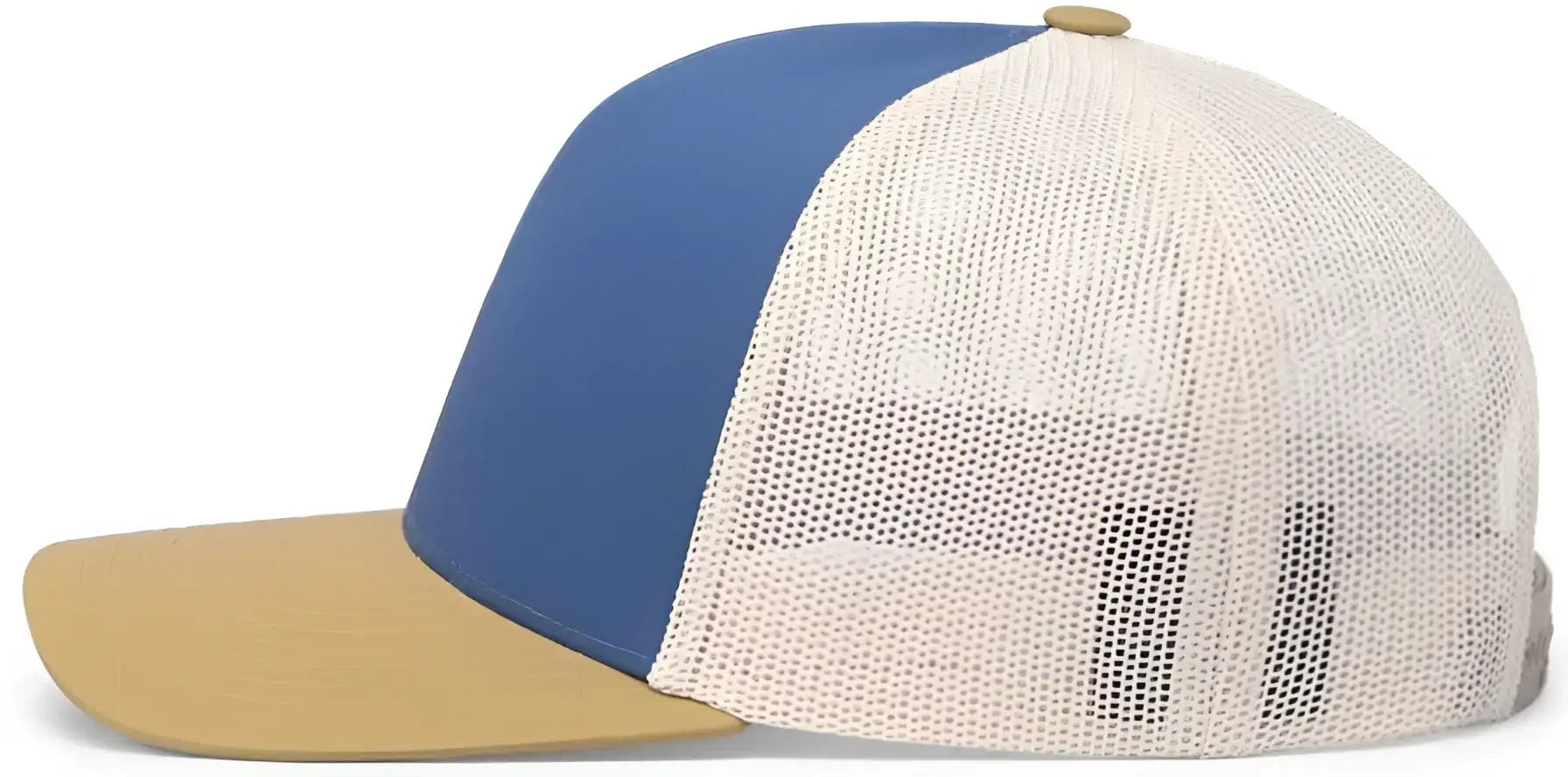 Pacific Headwear 104C Trucker Snapback Cap - Ocean Blue Amber Gold Beige - Navy Amber Ivory / 7’’ - 7 7/8’’