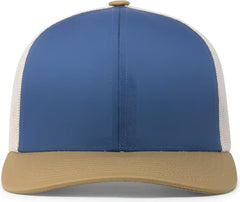 Pacific Headwear 104C Trucker Snapback Cap - Ocean Blue Amber Gold Beige - Navy Amber Ivory / 7’’ - 7 7/8’’