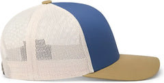 Pacific Headwear 104C Trucker Snapback Cap - Ocean Blue Amber Gold Beige - Navy Amber Ivory / 7’’ - 7 7/8’’