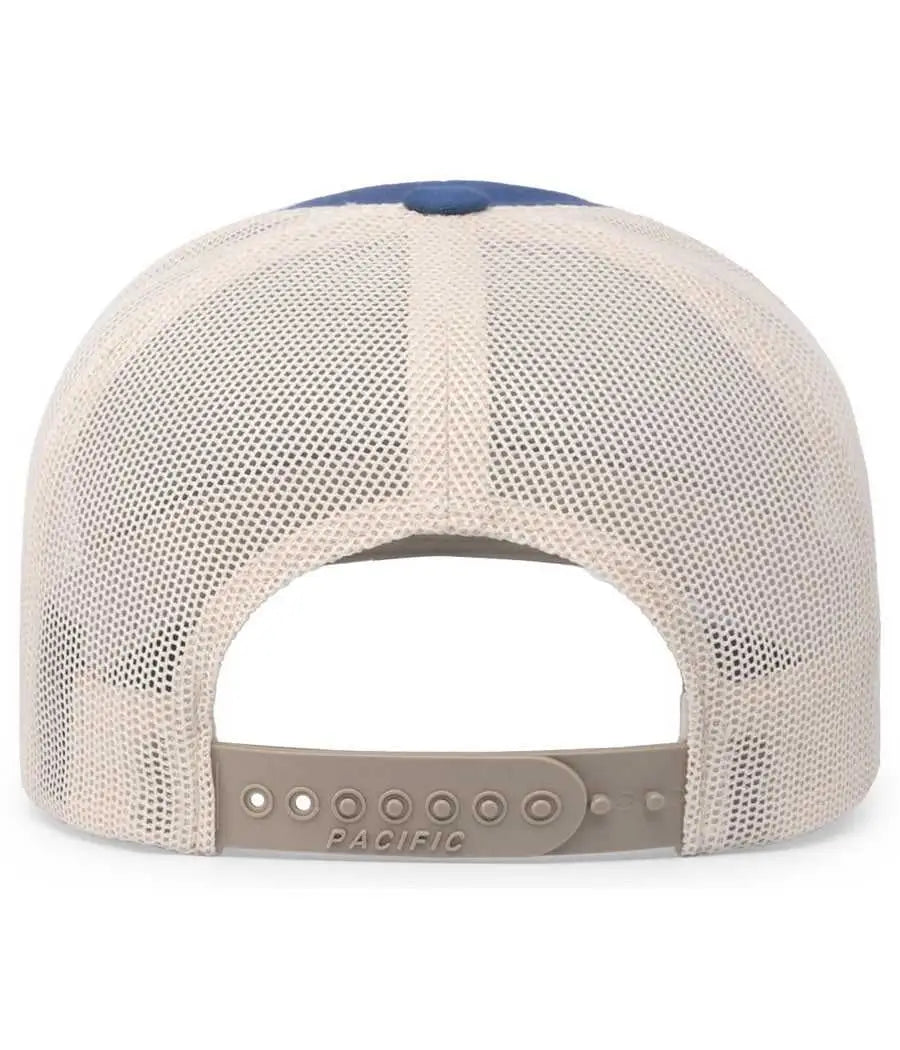 Pacific Headwear 104C Trucker Snapback Cap - Ocean Blue Beige - Navy Ivory / 7’’ - 7 7/8’’