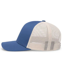Pacific Headwear 104C Trucker Snapback Cap - Ocean Blue Beige - Navy Ivory / 7’’ - 7 7/8’’