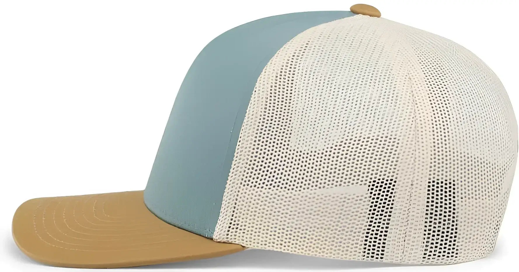 Pacific Headwear 104C Trucker Snapback Cap - Smoke Blue Amber Gold Beige - Columbia Blue Ivory / 7’’ - 7 7/8’’