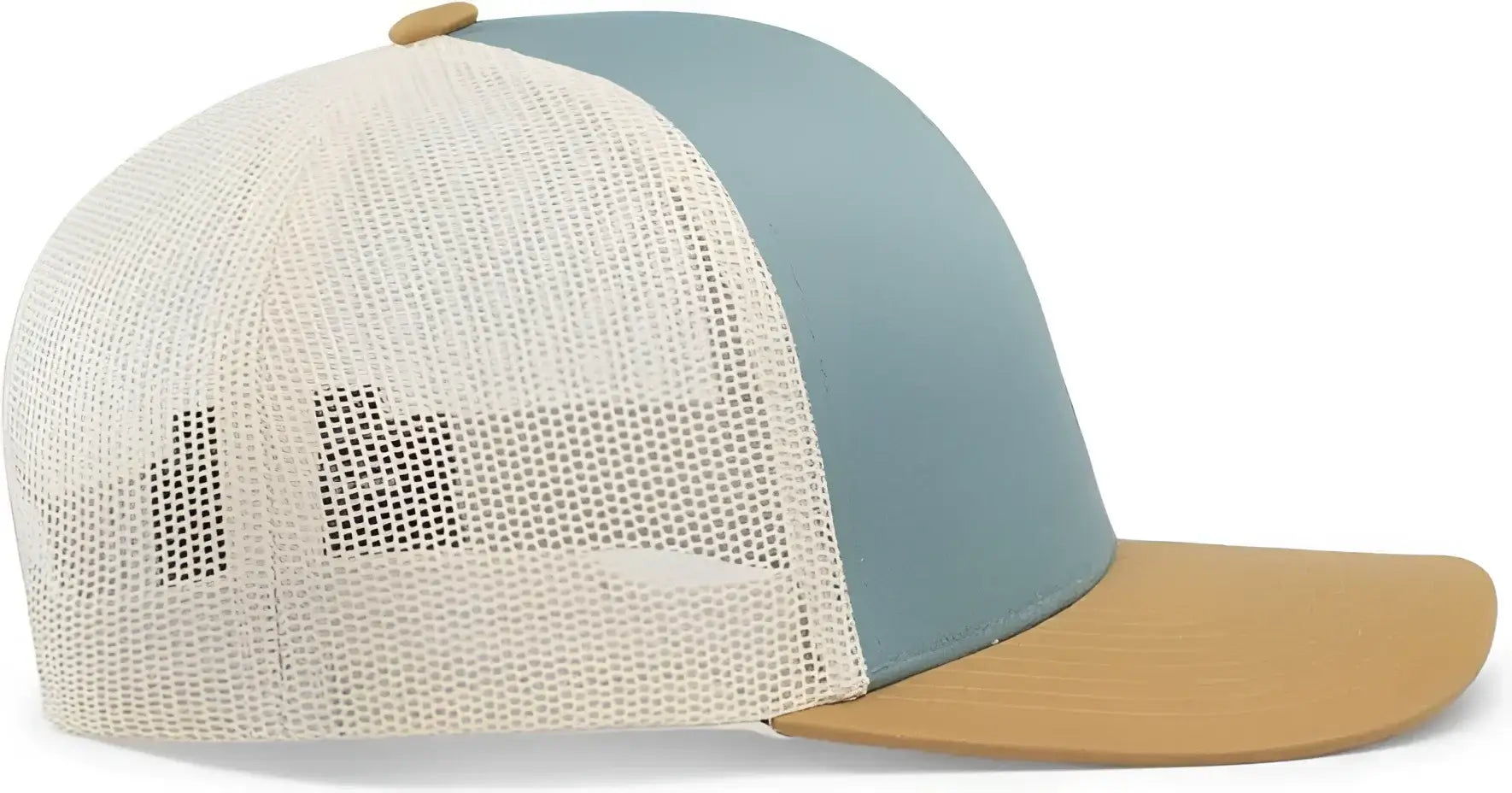 Pacific Headwear 104C Trucker Snapback Cap - Smoke Blue Amber Gold Beige - Columbia Blue Ivory / 7’’ - 7 7/8’’