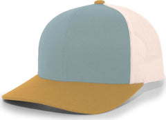 Pacific Headwear 104C Trucker Snapback Cap - Smoke Blue Amber Gold Beige - Columbia Blue Ivory / 7’’ - 7 7/8’’