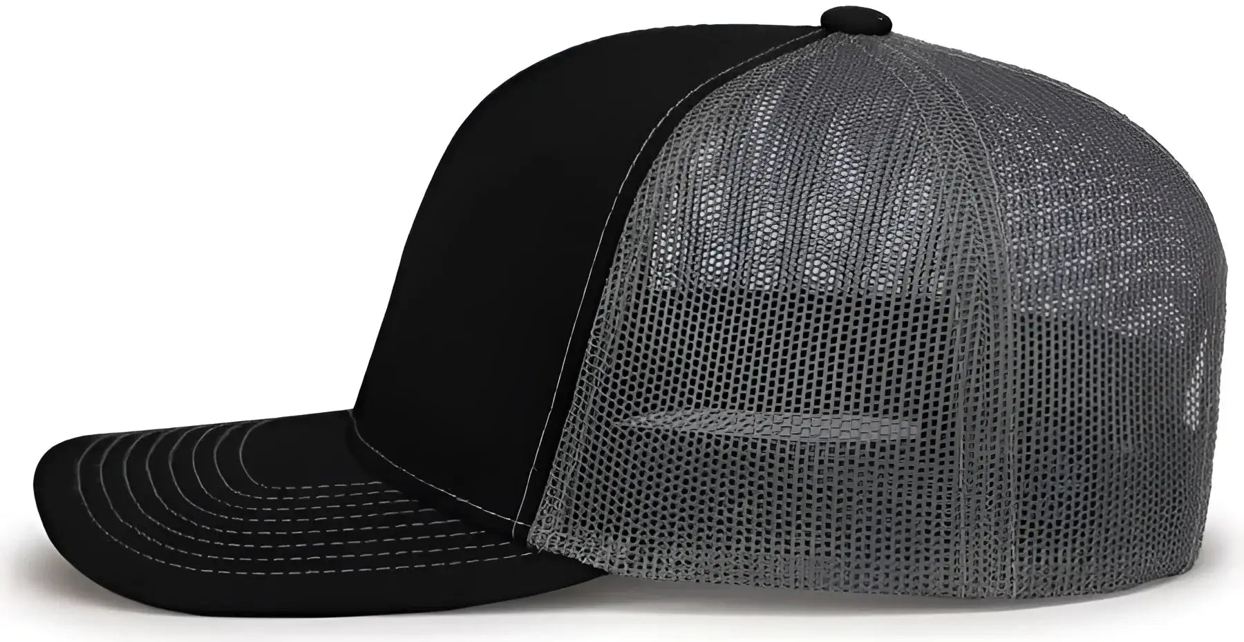 Pacific Headwear 104S Contrast Stitch Snapback Trucker Cap - Black Graphite Black - Black Dark Gray / 7’’ - 7 7/8’’