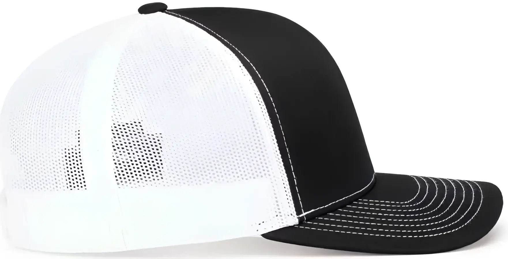 Pacific Headwear 104S Contrast Stitch Snapback Trucker Cap - Black White Black - Black White / 7’’ - 7 7/8’’