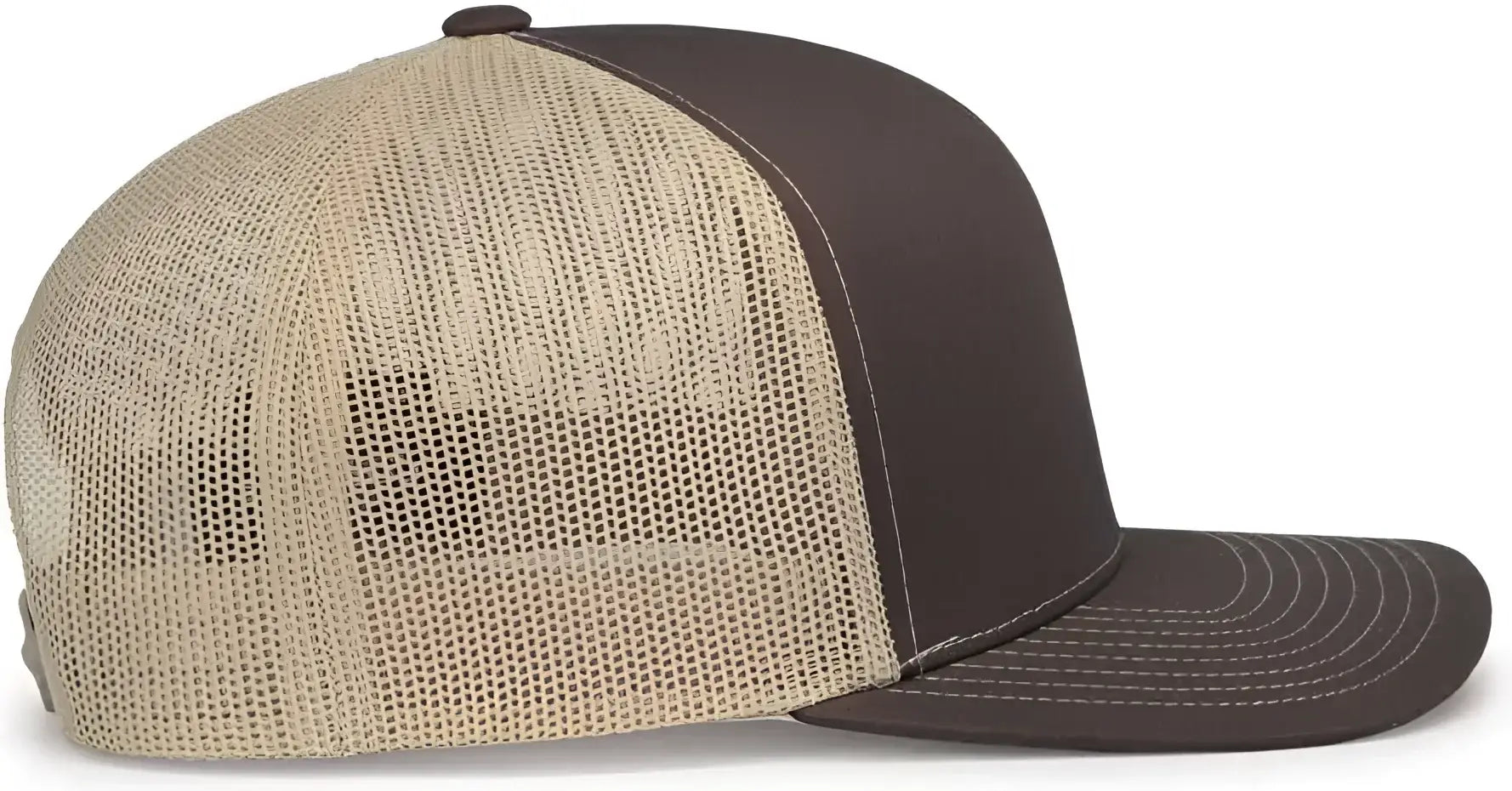 Pacific Headwear 104S Contrast Stitch Snapback Trucker Cap - Brown Khaki Brown - Brown Khaki / 7’’ - 7 7/8’’