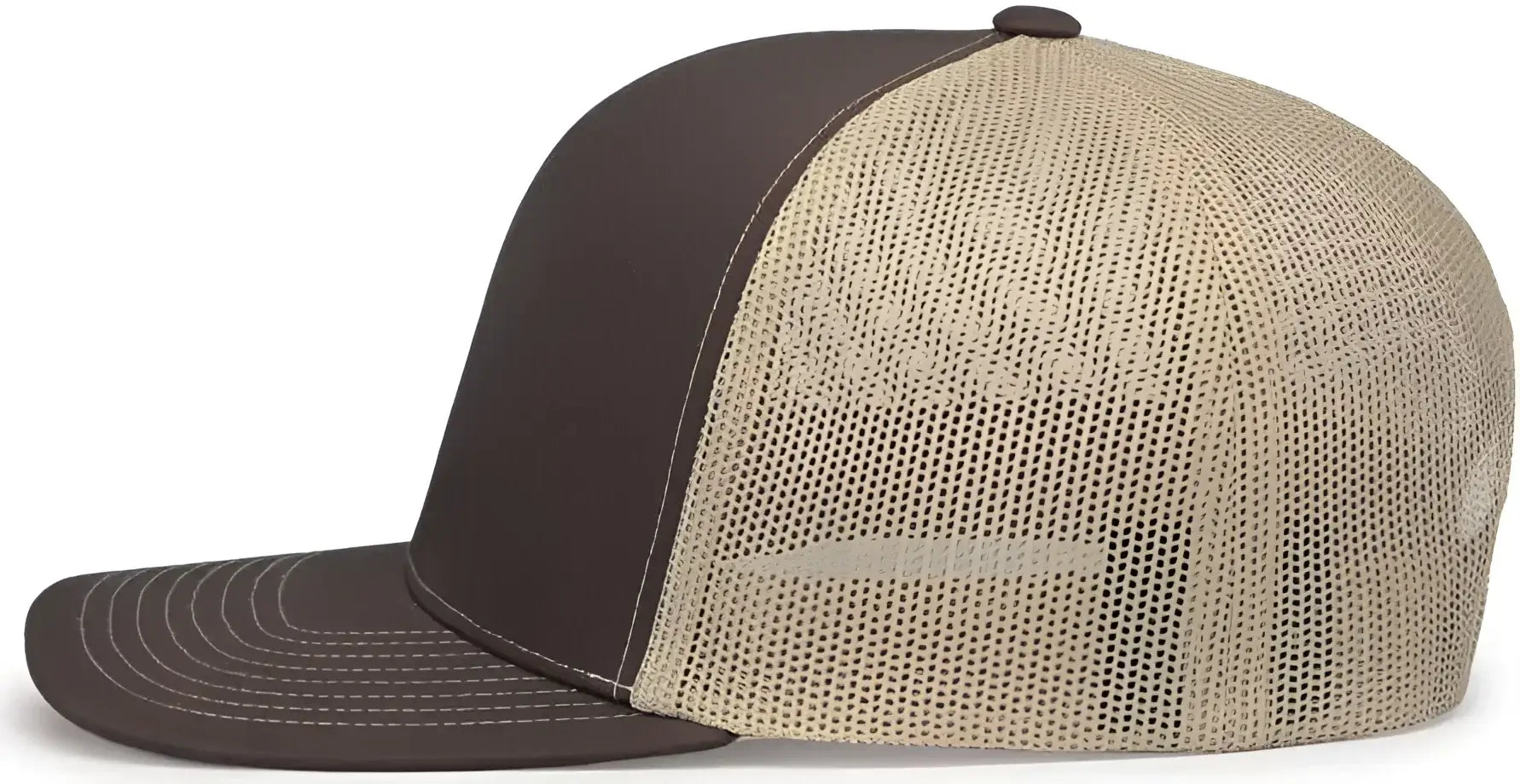 Pacific Headwear 104S Contrast Stitch Snapback Trucker Cap - Brown Khaki Brown - Brown Khaki / 7’’ - 7 7/8’’