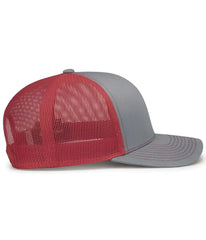 Pacific Headwear 104S Contrast Stitch Snapback Trucker Cap - HeatherGrey Red Heather Grey - Gray Red / 7’’ - 7 7/8’’