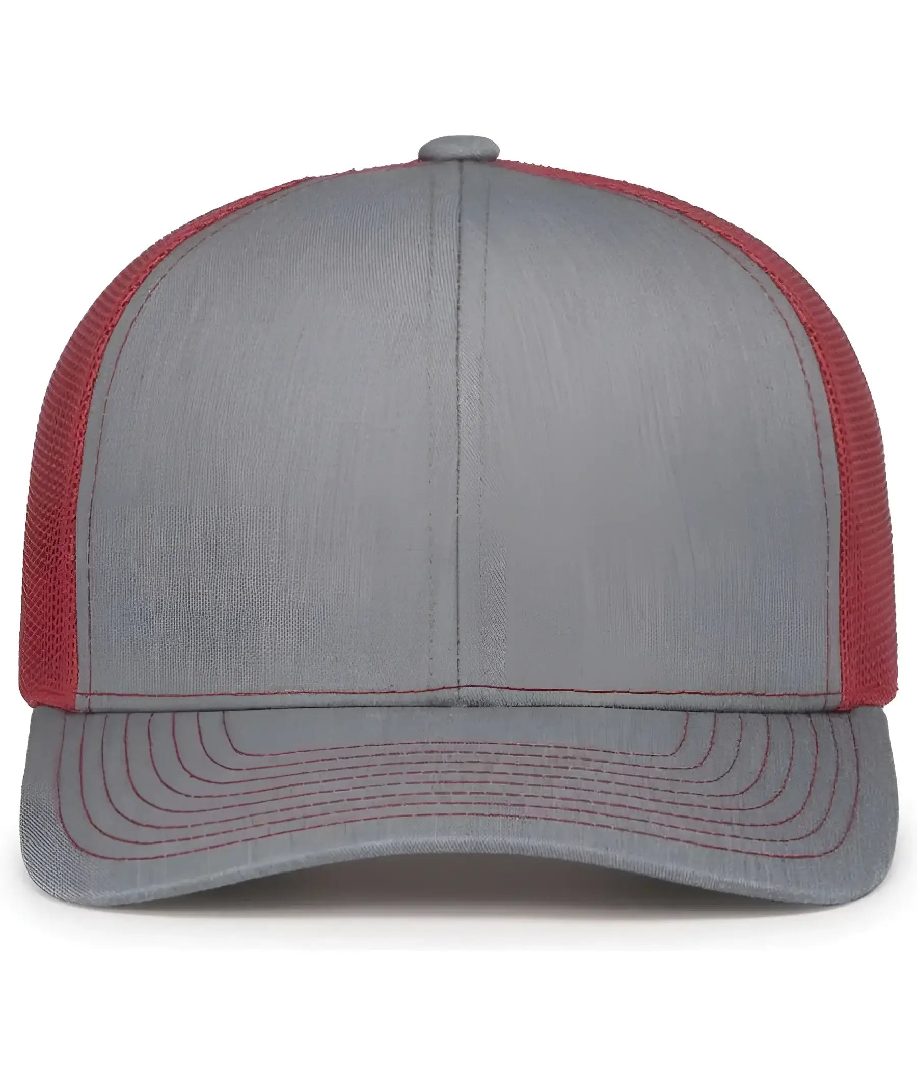 Pacific Headwear 104S Contrast Stitch Snapback Trucker Cap - HeatherGrey Red Heather Grey - Gray Red / 7’’ - 7 7/8’’