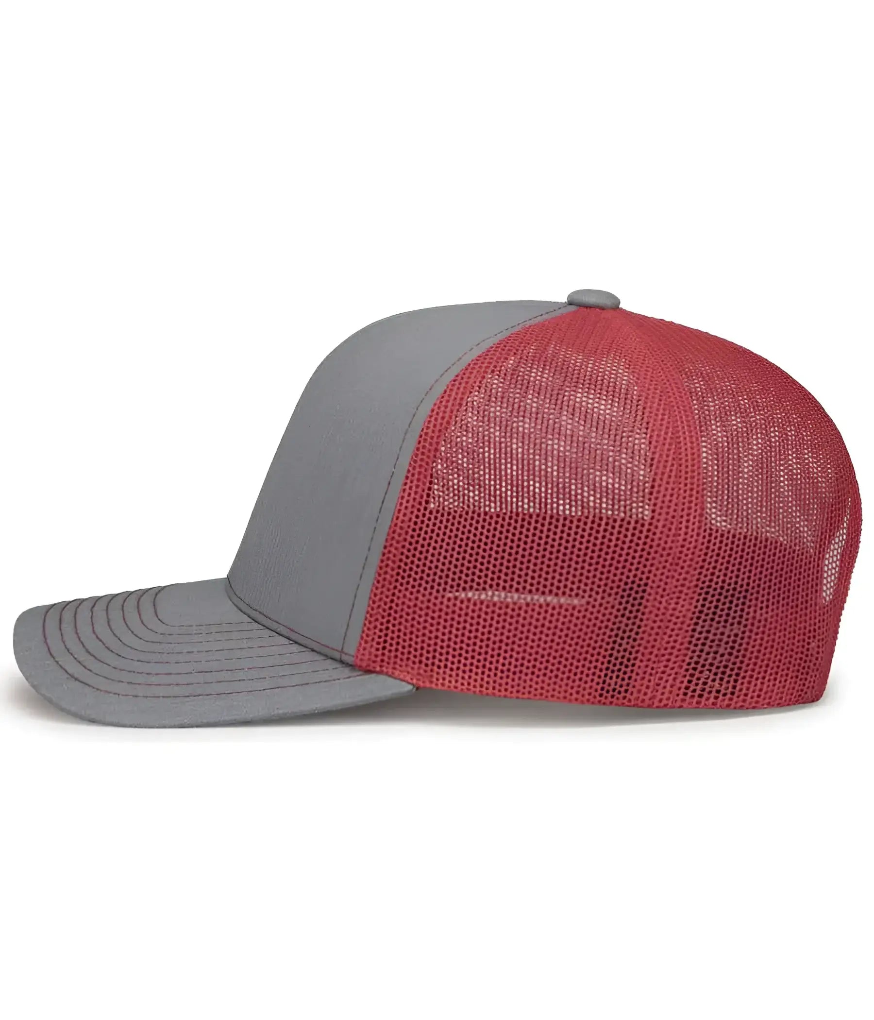 Pacific Headwear 104S Contrast Stitch Snapback Trucker Cap - HeatherGrey Red Heather Grey - Gray Red / 7’’ - 7 7/8’’