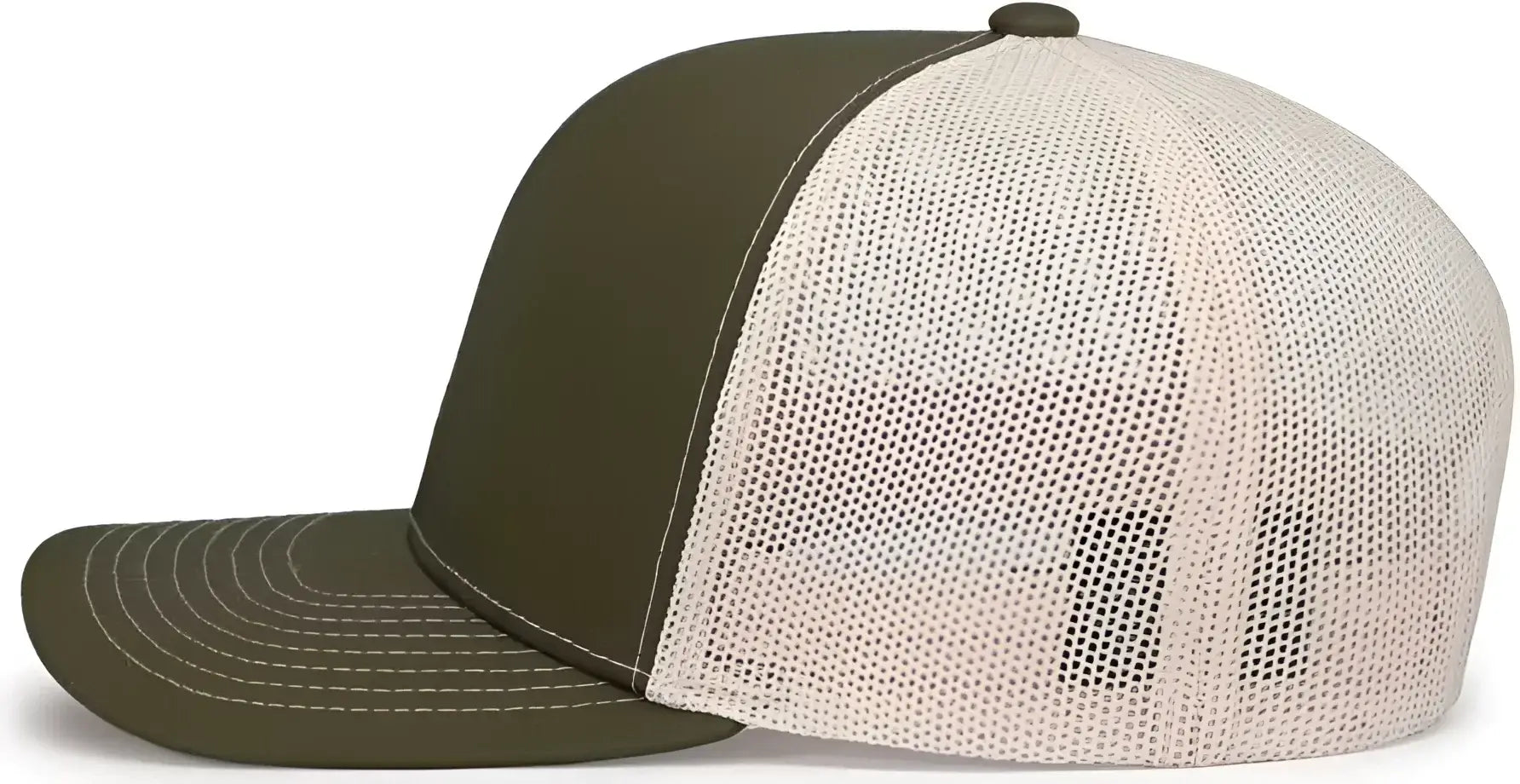 Pacific Headwear 104S Contrast Stitch Snapback Trucker Cap - MossGreen Beige MossGreen - Green Ivory / 7’’ - 7 7/8’’