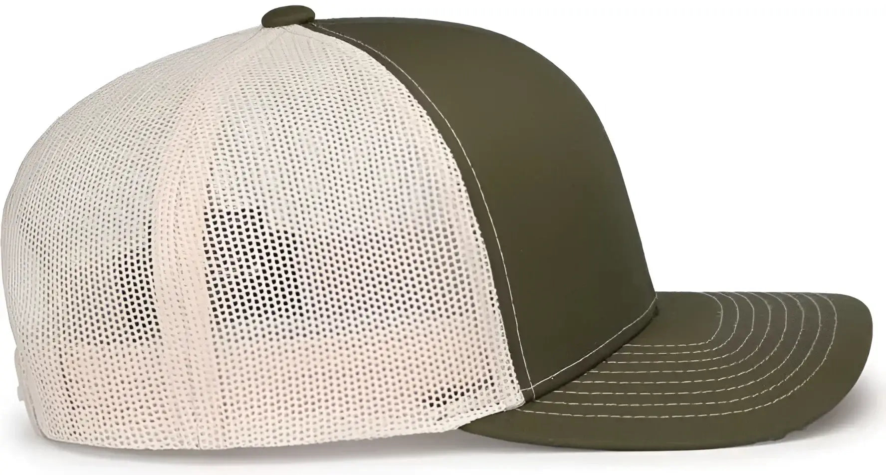 Pacific Headwear 104S Contrast Stitch Snapback Trucker Cap - MossGreen Beige MossGreen - Green Ivory / 7’’ - 7 7/8’’