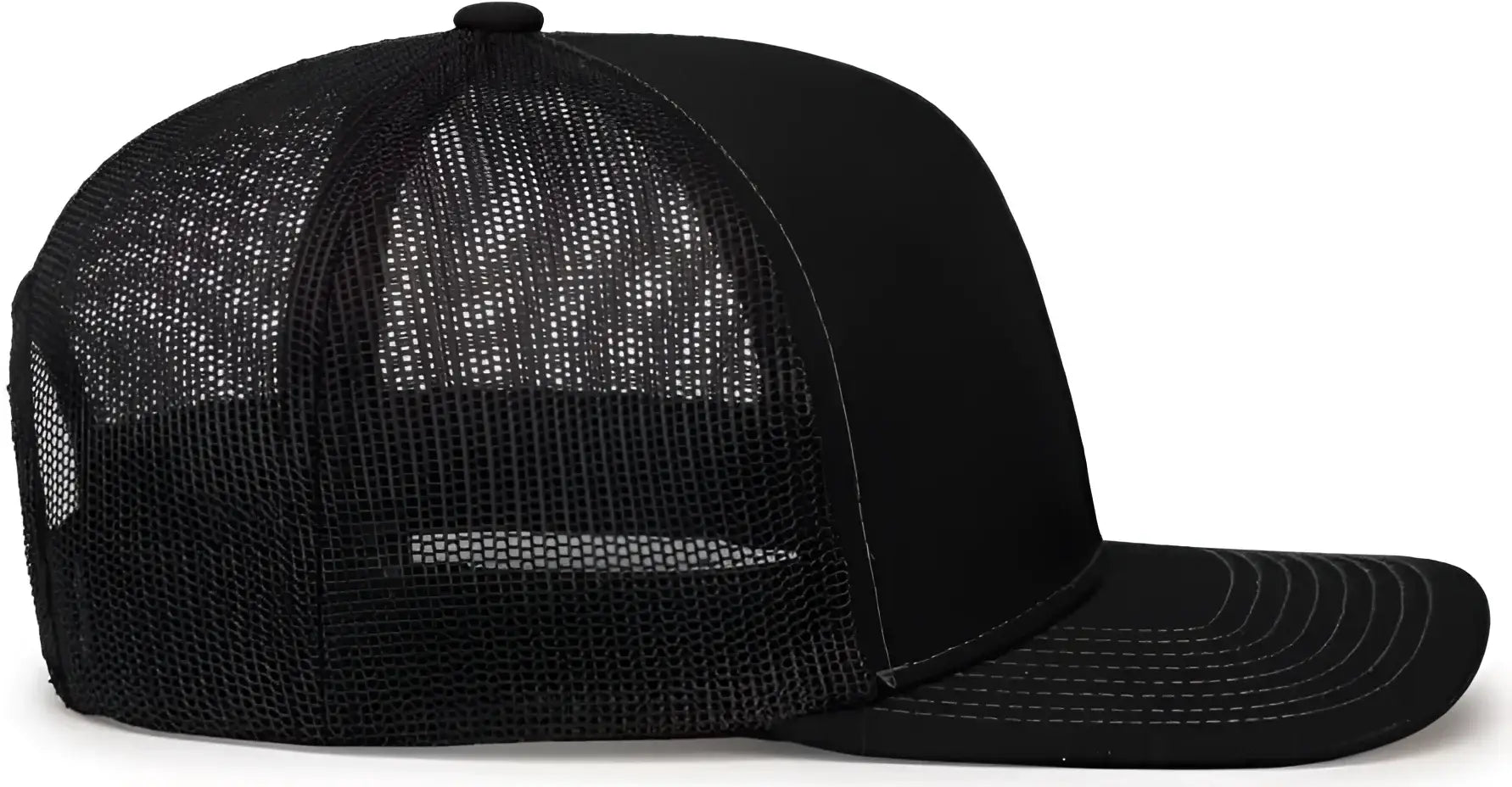 Pacific Headwear 104S Contrast Stitch Trucker Snapback - Black Graphite - Black Dark Gray / 7’’ 7 7/8’’
