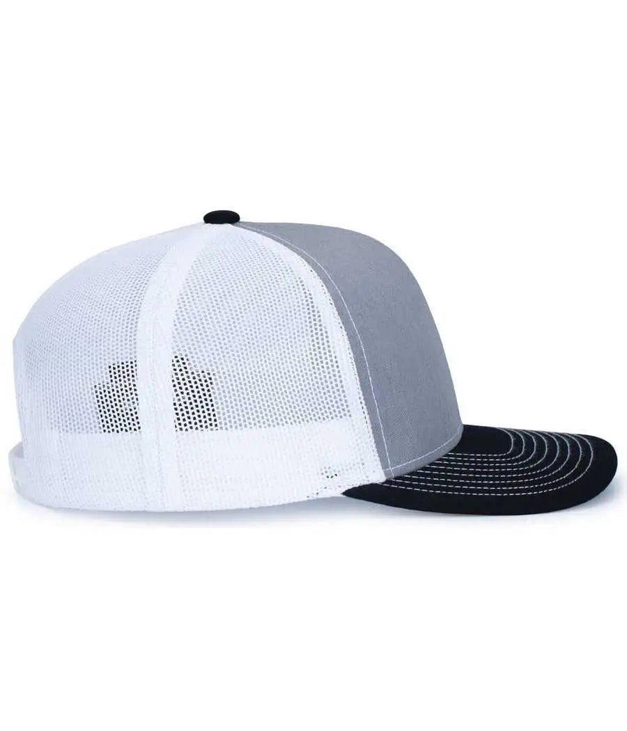 Pacific Headwear 104S Contrast Stitch Trucker Snapback - Heather Grey White Black - Gray White / 7’’ 7 7/8’’