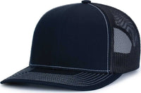 Pacific Headwear 104S Contrast Stitch Trucker Snapback - Navy White - Navy White / 7’’ 7 7/8’’