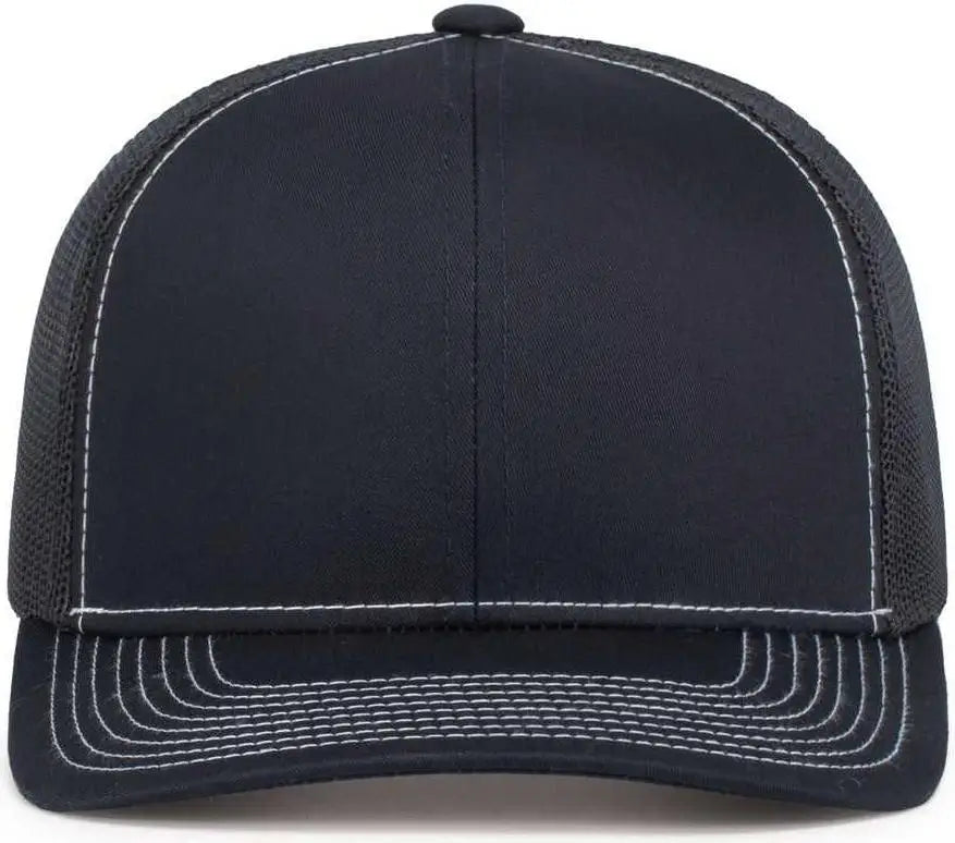 Pacific Headwear 104S Contrast Stitch Trucker Snapback - Navy White - Navy White / 7’’ 7 7/8’’