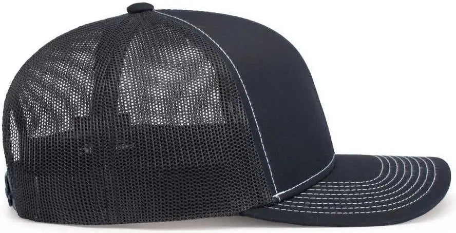 Pacific Headwear 104S Contrast Stitch Trucker Snapback - Navy White - Navy White / 7’’ 7 7/8’’
