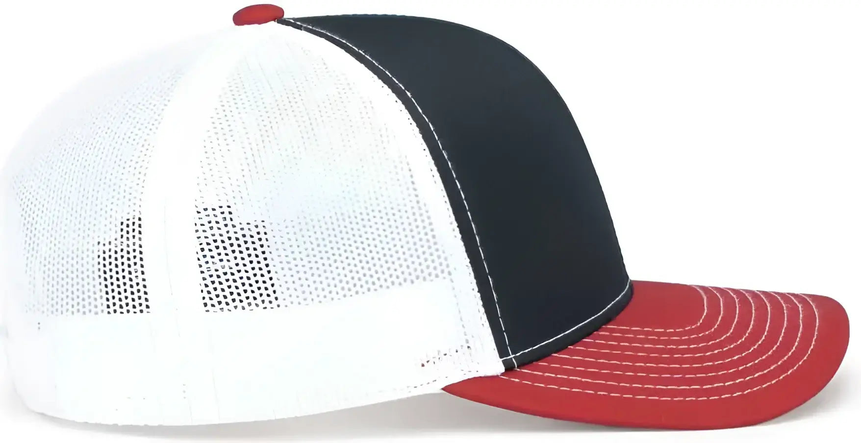 Pacific Headwear 104S Contrast Stitch Trucker Snapback - Navy White Red - Navy Red / 7’’ 7 7/8’’