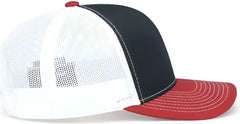 Pacific Headwear 104S Contrast Stitch Trucker Snapback - Navy White Red - Navy Red / 7’’ 7 7/8’’