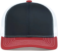 Pacific Headwear 104S Contrast Stitch Trucker Snapback - Navy White Red - Navy Red / 7’’ 7 7/8’’