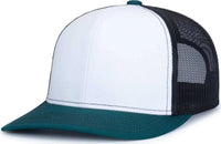 Pacific Headwear 104S Contrast Stitch Trucker Snapback - White Light Charcoal Dark Teal - White Teal / 7’’ 7 7/8’’