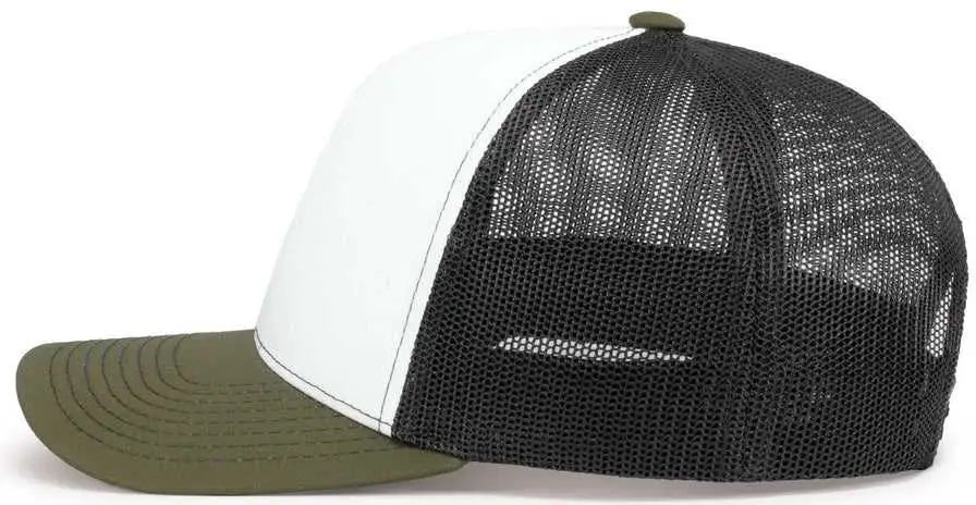 Pacific Headwear 104S Contrast Stitch Trucker Snapback - White Light Charcoal Moss - White Olive / 7’’ 7 7/8’’