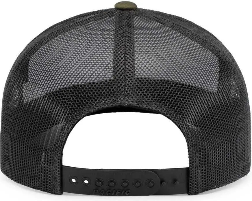 Pacific Headwear 104S Contrast Stitch Trucker Snapback - White Light Charcoal Moss - White Olive / 7’’ 7 7/8’’