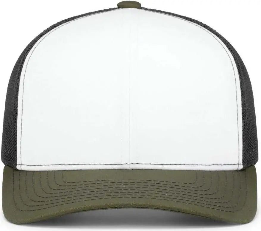 Pacific Headwear 104S Contrast Stitch Trucker Snapback - White Light Charcoal Moss - White Olive / 7’’ 7 7/8’’