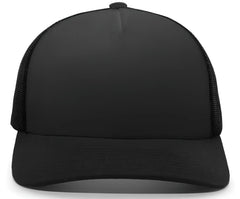 Pacific Headwear 105C 5-Panel Trucker Snapback Cap - Black Black - Black / 7’’ - 7 7/8’’