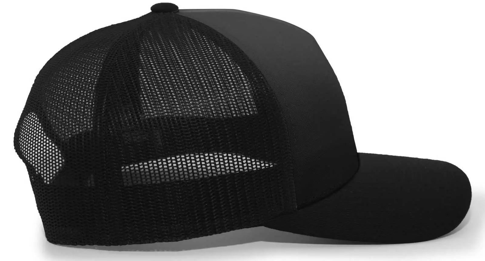 Pacific Headwear 105C 5-Panel Trucker Snapback Cap - Black Black - Black / 7’’ - 7 7/8’’
