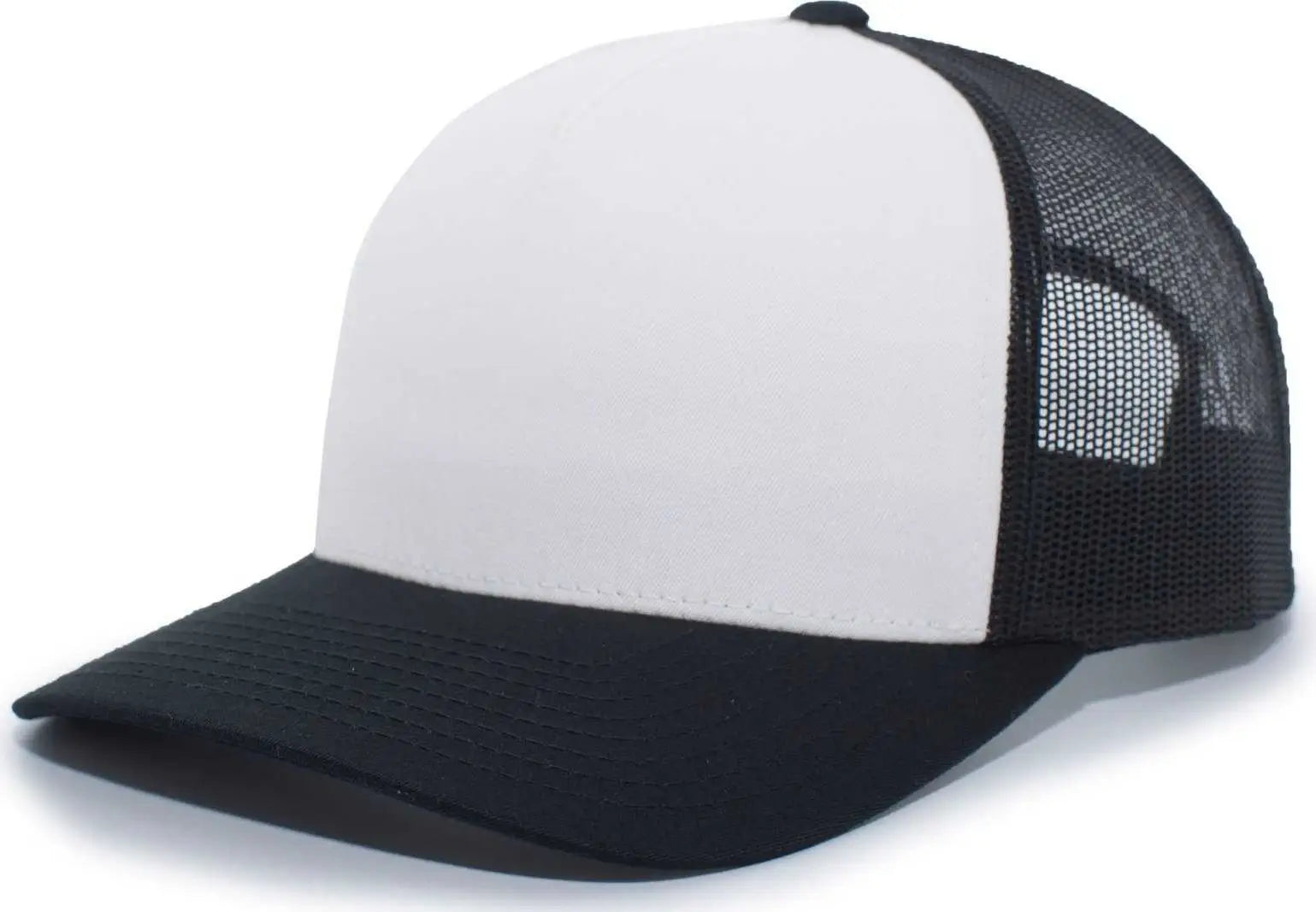 Pacific Headwear 105C 5-Panel Trucker Snapback Cap - Black White Black - Black White / 7’’ - 7 7/8’’